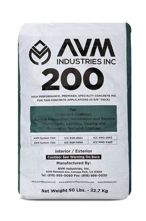 AVM Aggregate 200 gray dry mix in 50 pound bag for polymer-modified concrete