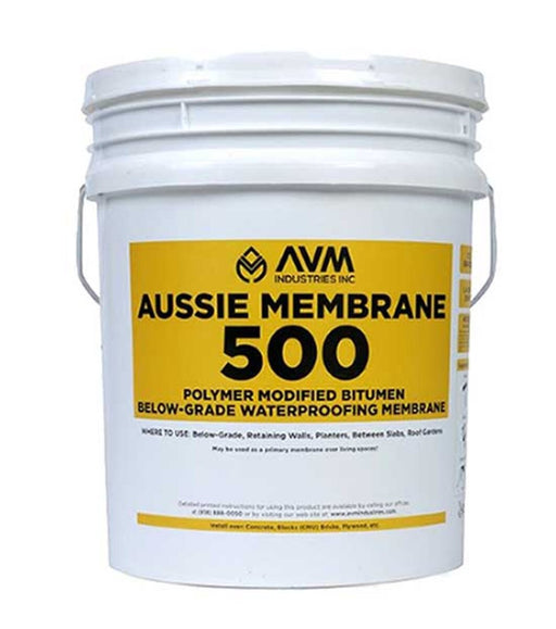 AVM Aussie Membrane 500 rubberized bitumen waterproofing membrane in 5 gallon pail