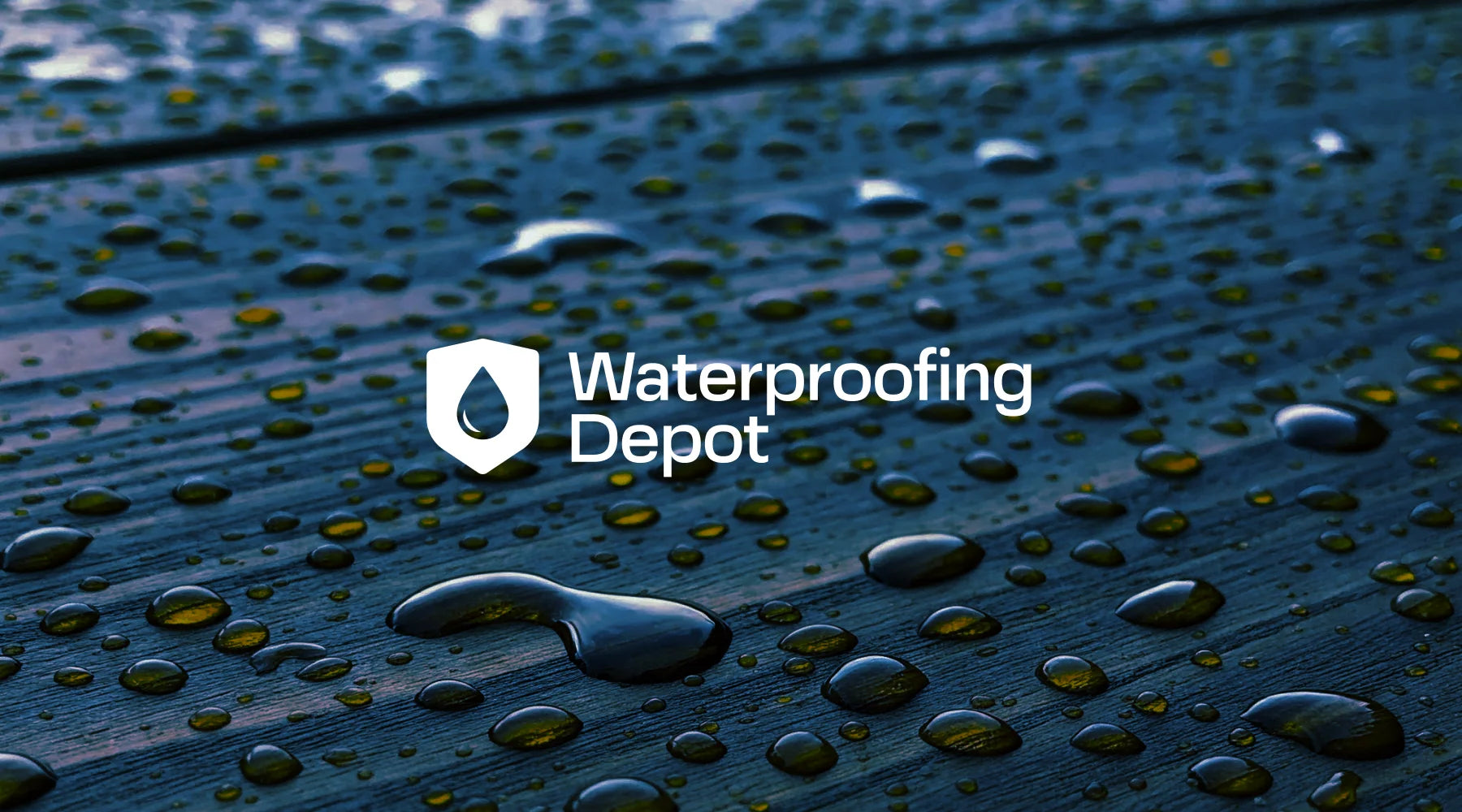 Waterproofing Depot logo on a surface with water droplets